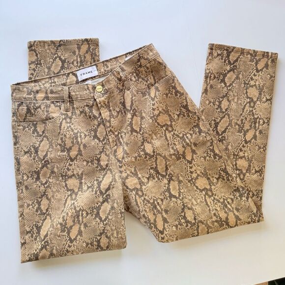 NWOT Frame Le High Straight Leg Python Snakeskin Print Denim Ankle Jeans Size 32 - Picture 4 of 13